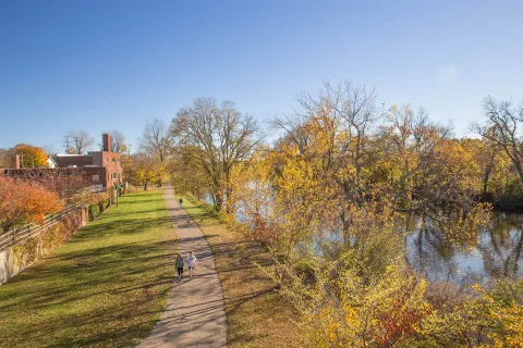 Lansing River Trail during fall in Lansing Downtown